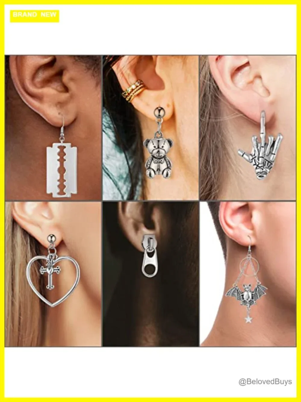 40 Pairs Gothic Punk Earrings Set Alloy Dangle Drop Y2k Grunge Skull Bat Cross